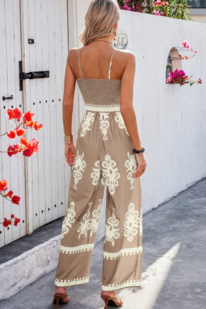 Geo print off shoulder high waist fit jumpsuit