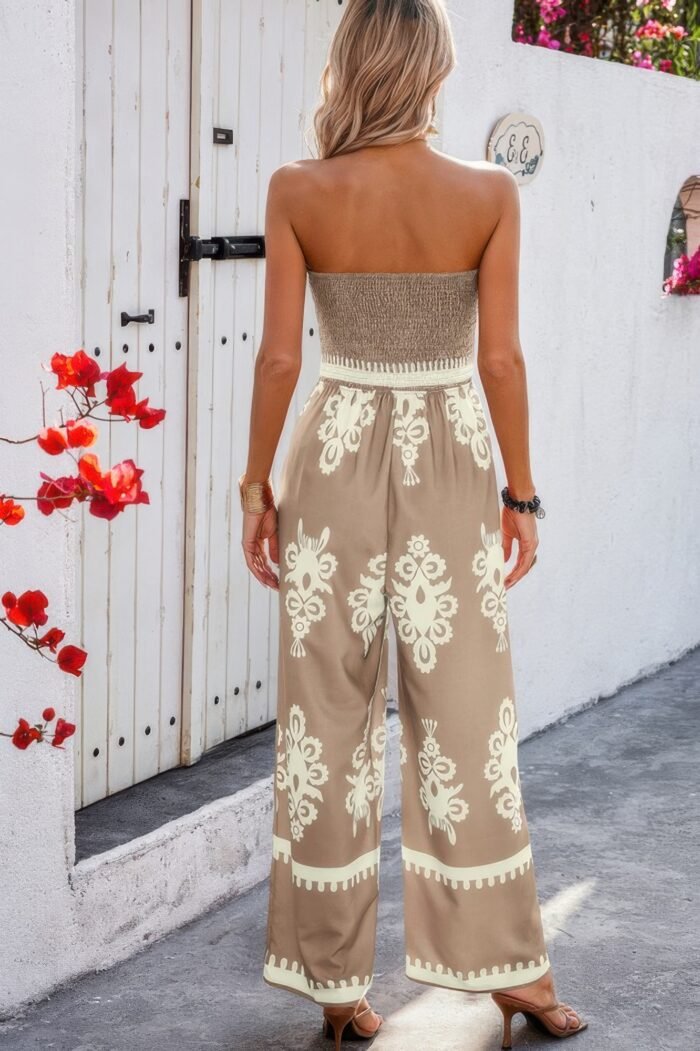 Geo print off shoulder high waist fit jumpsuit