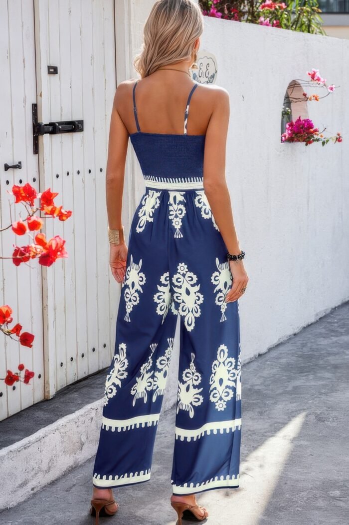 Geo print off shoulder high waist fit jumpsuit