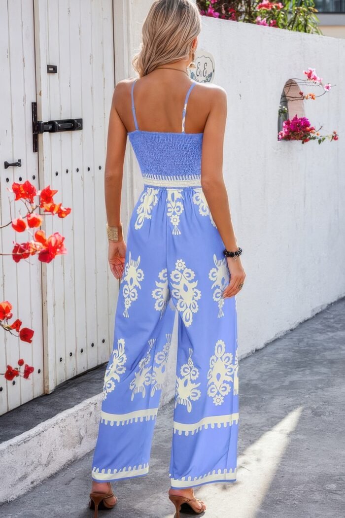 Geo print off shoulder high waist fit jumpsuit
