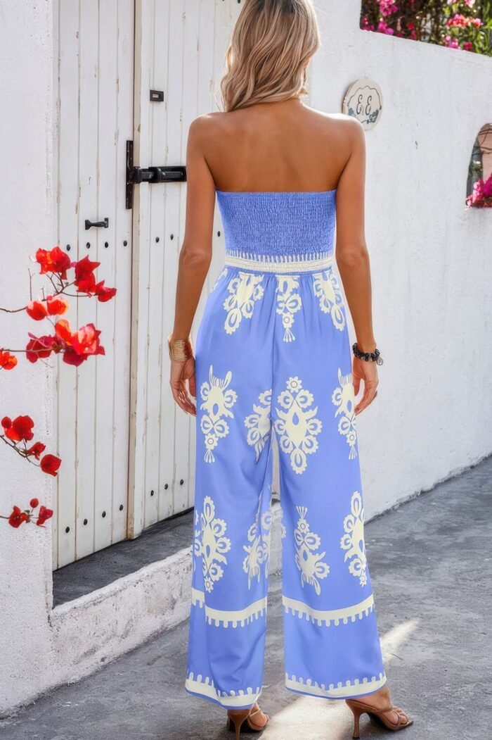 Geo print off shoulder high waist fit jumpsuit