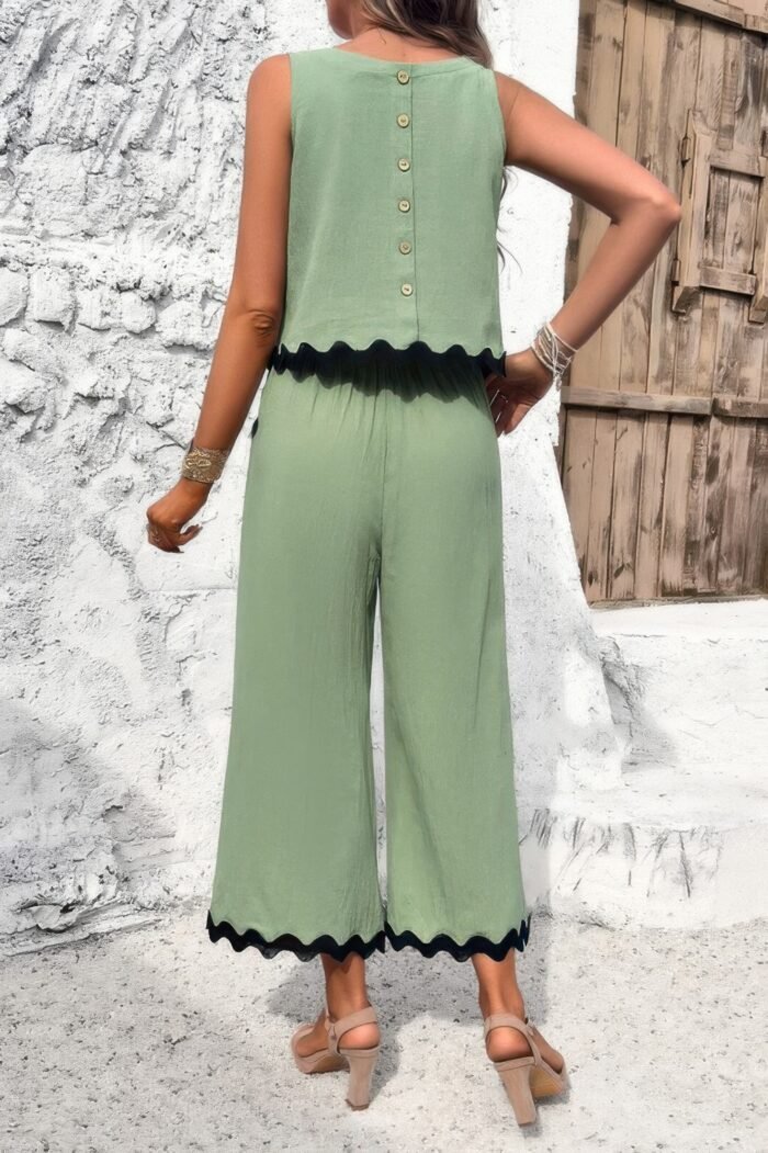 Two pieces printed sleeveless pockets sets