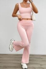 Two Pieces Square Neck Ruched Sleeveless Sets