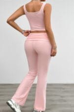 Two Pieces Square Neck Ruched Sleeveless Sets