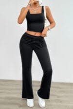 Two Pieces Square Neck Ruched Sleeveless Sets