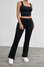 Two Pieces Square Neck Ruched Sleeveless Sets