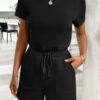 Round Neck Solid Drawstring Pockets Romper