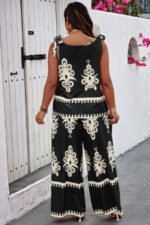 Plus Size Printed Knot Shoulder Wide Leg Sets - Image 6