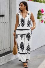 Plus Size Printed Knot Shoulder Wide Leg Sets - Image 11