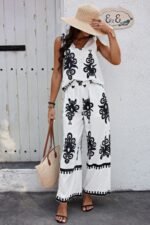 Floral Knot Shoulder Sleeveless Elastic Waist Sets - Image 5