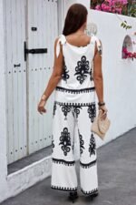 Floral Knot Shoulder Sleeveless Elastic Waist Sets - Image 6