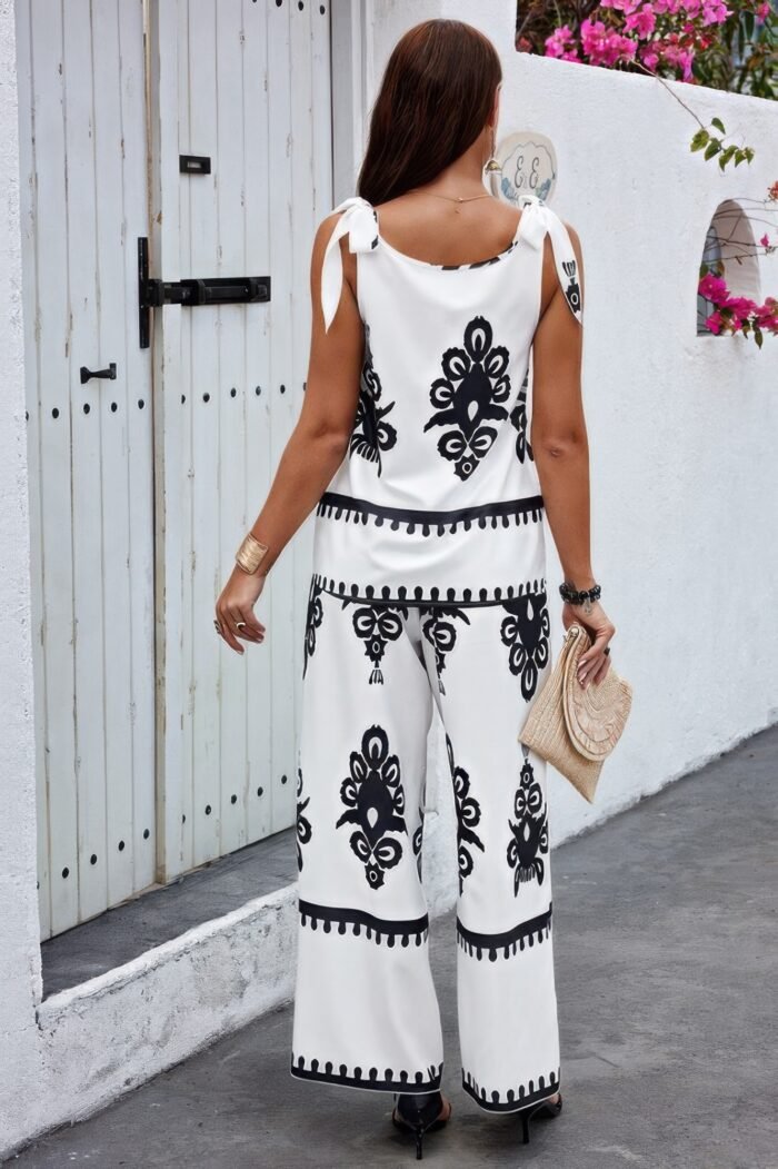 Floral knot shoulder sleeveless elastic waist sets - image 6