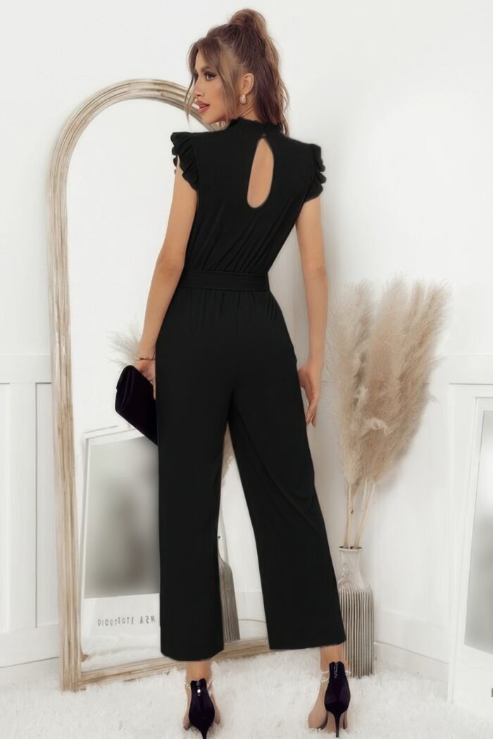 Mock neck sleeveless ruffle jumpsuit