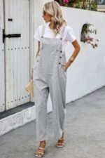 Solid Square Neck Button Trim Pockets Jumpsuit - Image 3