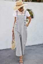 Solid Square Neck Button Trim Pockets Jumpsuit - Image 4