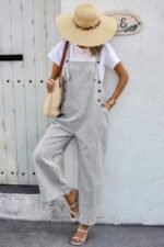 Solid Square Neck Button Trim Pockets Jumpsuit - Image 5