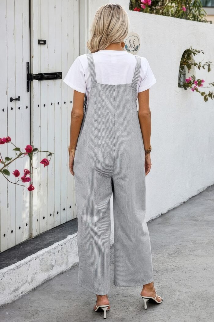 Solid square neck button trim pockets jumpsuit - image 6