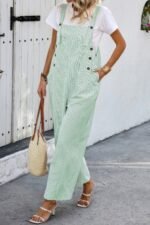 Solid Square Neck Button Trim Pockets Jumpsuit - Image 7