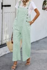 Solid Square Neck Button Trim Pockets Jumpsuit - Image 8