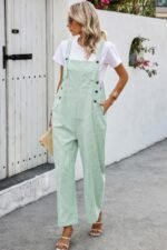 Solid Square Neck Button Trim Pockets Jumpsuit - Image 10