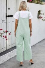 Solid Square Neck Button Trim Pockets Jumpsuit - Image 11