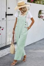 Solid Square Neck Button Trim Pockets Jumpsuit - Image 12
