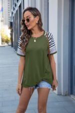 Round Neck Twist Front Color Block Shirt - Image 3