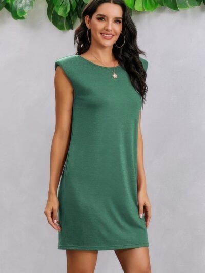 Round Neck Solid Sleeveless Shirt Dress
