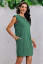 Round Neck Solid Sleeveless Shirt Dress - Image 2
