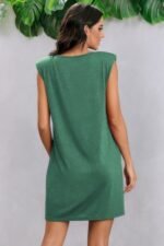 Round Neck Solid Sleeveless Shirt Dress - Image 3