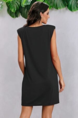 Round Neck Solid Sleeveless Shirt Dress Round Neck Solid Sleeveless Shirt Dress