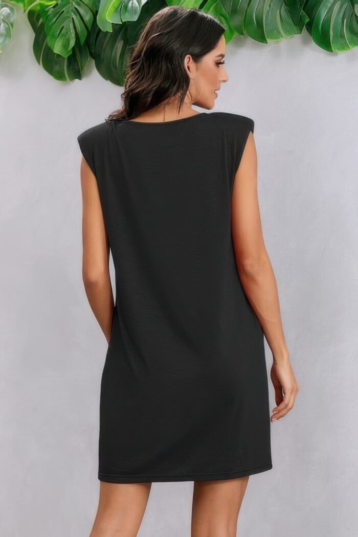 Round neck solid sleeveless shirt dress - image 6