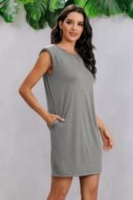 Round Neck Solid Sleeveless Shirt Dress - Image 7
