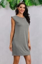 Round Neck Solid Sleeveless Shirt Dress - Image 8