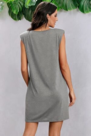 Round Neck Solid Sleeveless Shirt Dress Round Neck Solid Sleeveless Shirt Dress
