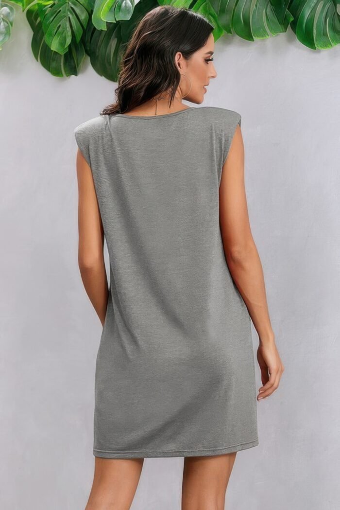 Round neck solid sleeveless shirt dress - image 9