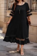 Plus Size Mesh Splicing Round Neck Long Dress - Image 2