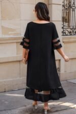 Plus Size Mesh Splicing Round Neck Long Dress - Image 6