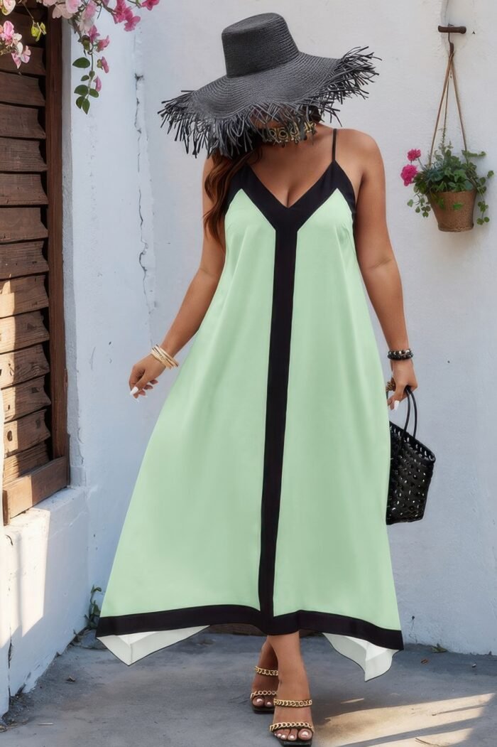Plus colorblock spaghetti strap a line dress - image 4