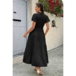 Solid V Neck Color Block Elastic Waist Dress - Image 4