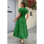 Solid V Neck Color Block Elastic Waist Dress - Image 8