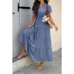 Solid V Neck Color Block Elastic Waist Dress - Image 9