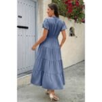Solid V Neck Color Block Elastic Waist Dress - Image 11