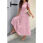 Solid V Neck Color Block Elastic Waist Dress - Image 13