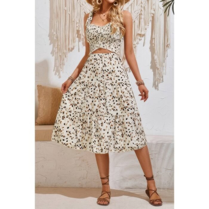 Square neck leopard cut out elastic waist dress - image 1