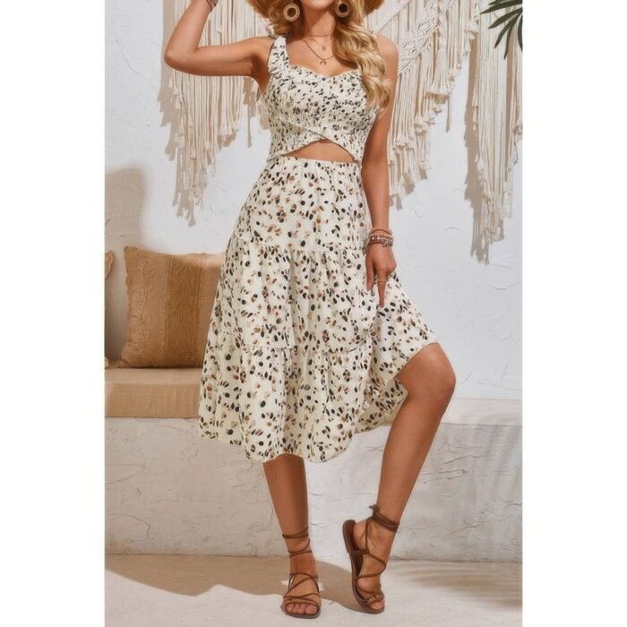 Square neck leopard cut out elastic waist dress - image 2