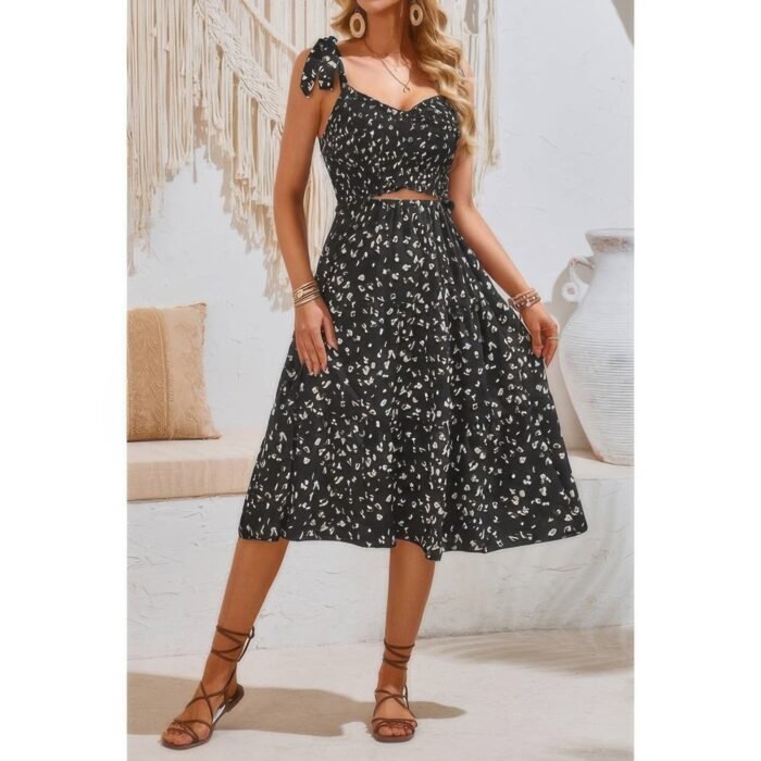 Square neck leopard cut out elastic waist dress - image 6