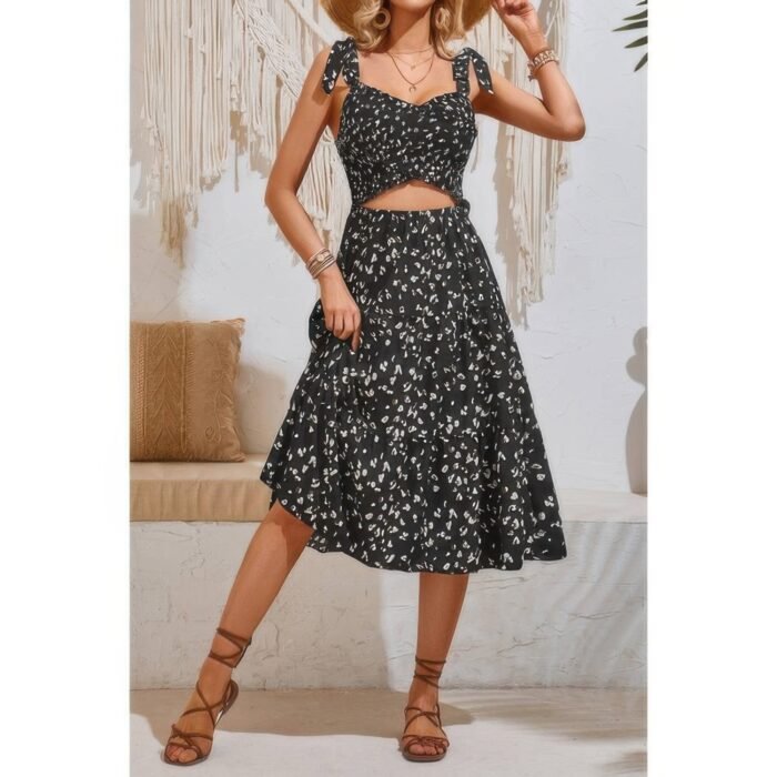 Square neck leopard cut out elastic waist dress - image 7