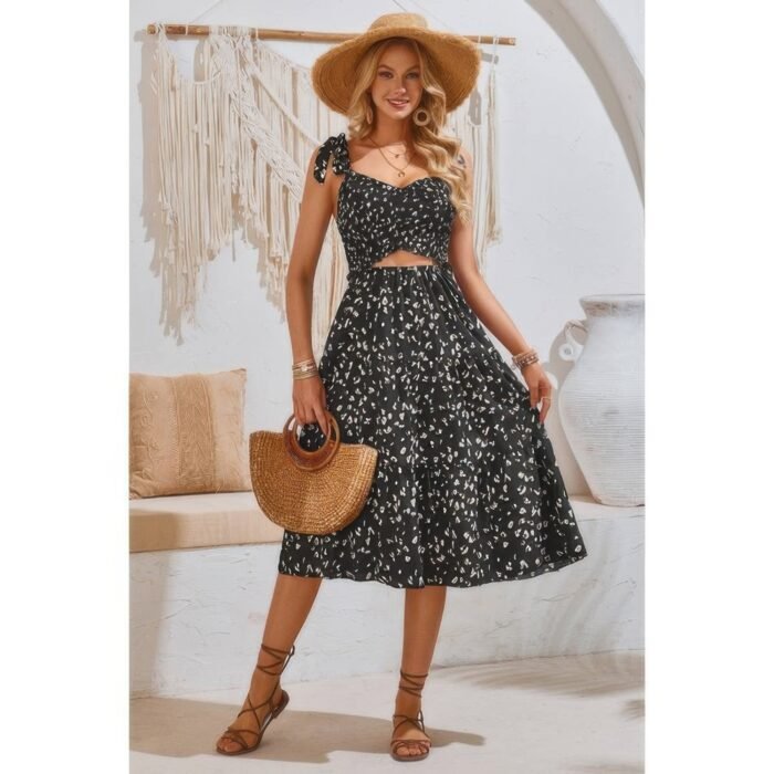 Square neck leopard cut out elastic waist dress - image 8