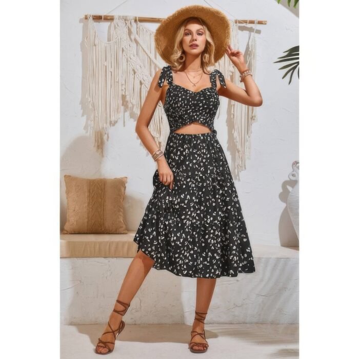 Square neck leopard cut out elastic waist dress - image 9